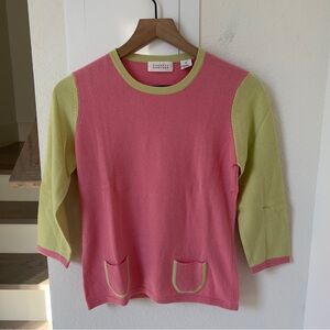 Barney’s New York Crewneck Cashmere Sweater in Pink & Green